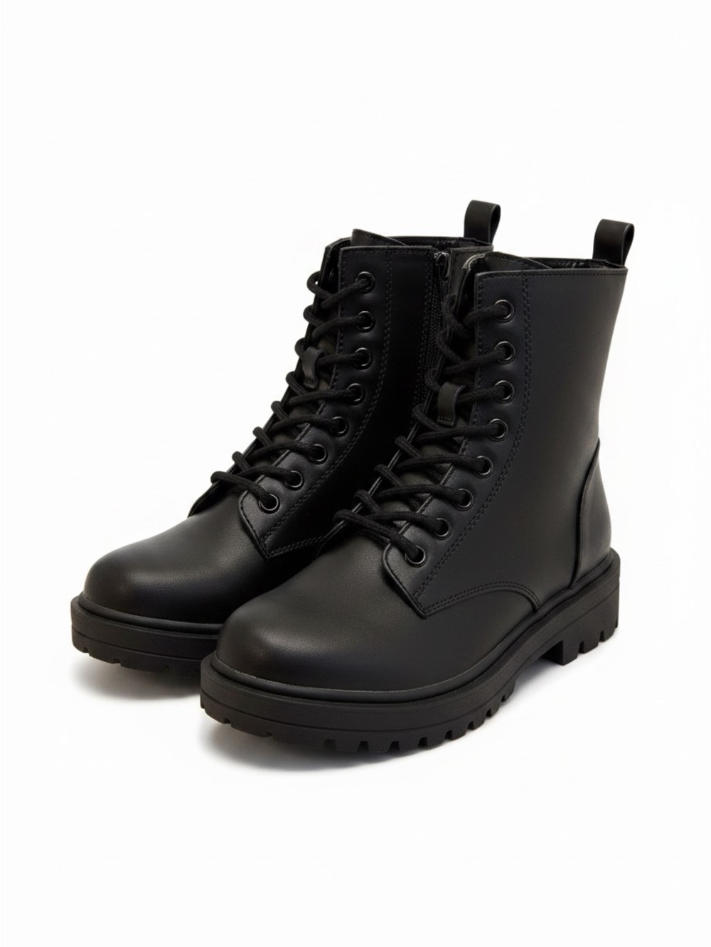 Women's Black Lace-Up Moto Combat Boots